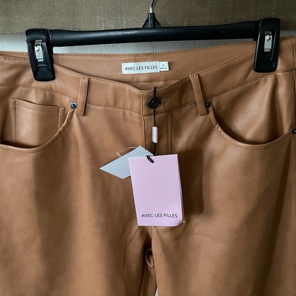 AVEC LES FILLES faux brown straight leg leather pants. Size L, NWT•••Anthro - Picture 7 of 16